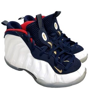 Nike Air Foamposite One Olympic Kids Navy, White, and Red Sneakers Size 13C